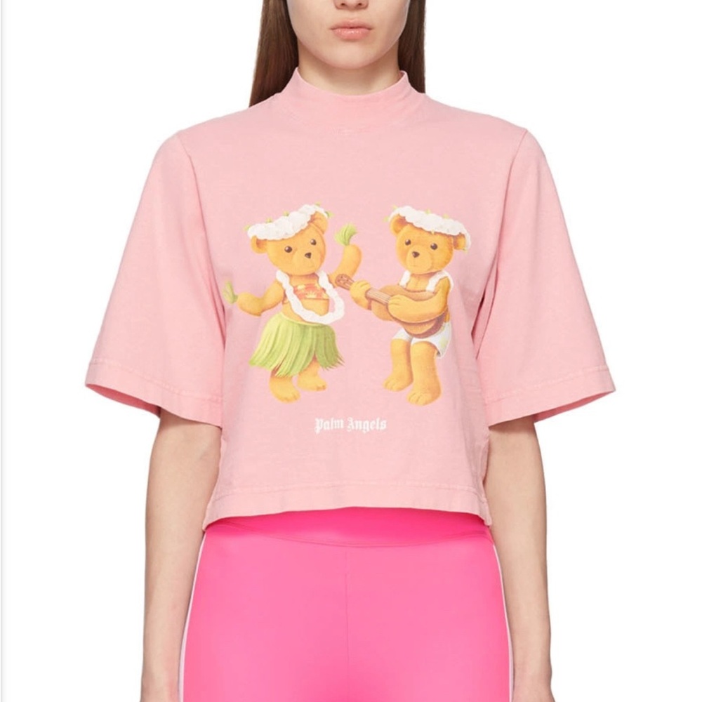 Palm Angels Pink Teddy Dancing Bear Crop Top